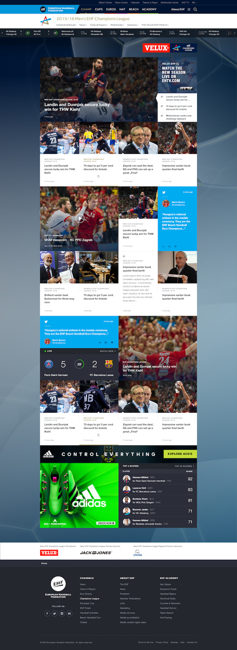 EHF European Handball Federation Website Design landingpage-pinnwand-champ