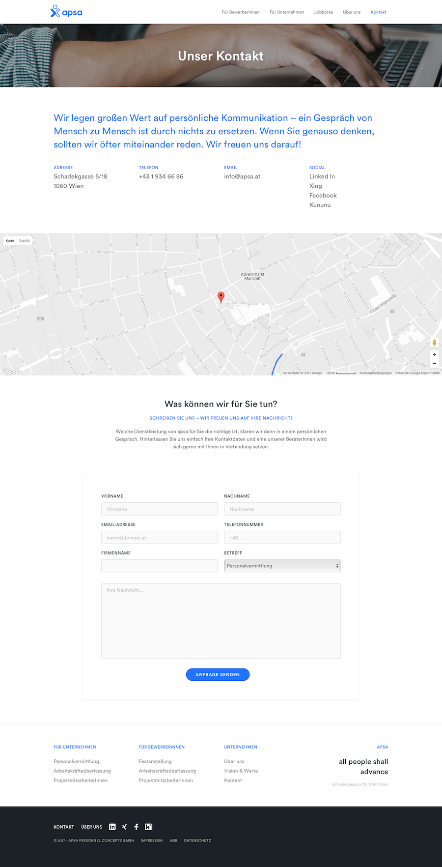 Apsa Personalvermittlung Website Design Kontakt
