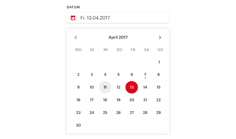 ORF Admin Dashboard datepicker material design