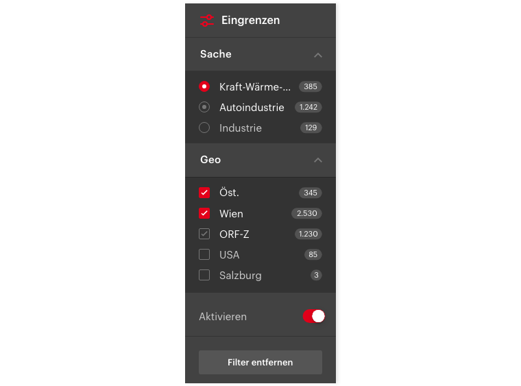 ORF Admin Dashboard Filter Material Design