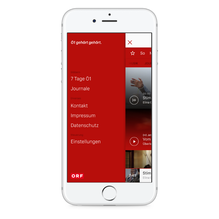 ORF Ö1 Radio iOS App Off-Canvas menu